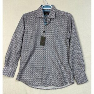 NWT Azaro Uomo Mens Shirt Sz M Long Sleeve Button Up Purple Geometric Italian‎